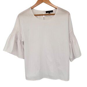 FRED DAVID White Cotton Blend short Bell Sleeve Blouse size medium petite